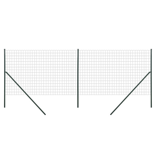 Grillage Rouleau soudé - Maille 7,3L x 6,3l cm - Hauteur 2 m - Longueur 10 m - poteaux, Jambes de Force Inclus - Acier revêtement PVC Vert
