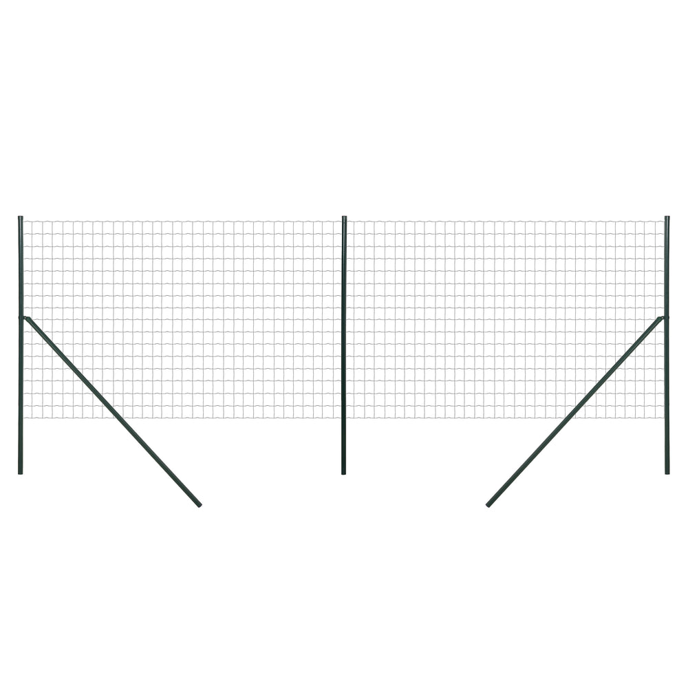Grillage Rouleau soudé - Maille 7,3L x 6,3l cm - Hauteur 2 m - Longueur 10 m - poteaux, Jambes de Force Inclus - Acier revêtement PVC Vert