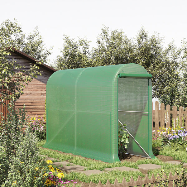 Serre de jardin PE, serre de balcon, bâche renforcée 140 g/m², châssis en acier, porte zippée enroulable, pour légumes plantes fleurs, intérieur et extérieur, 300 x 100 x 200 cm, vert