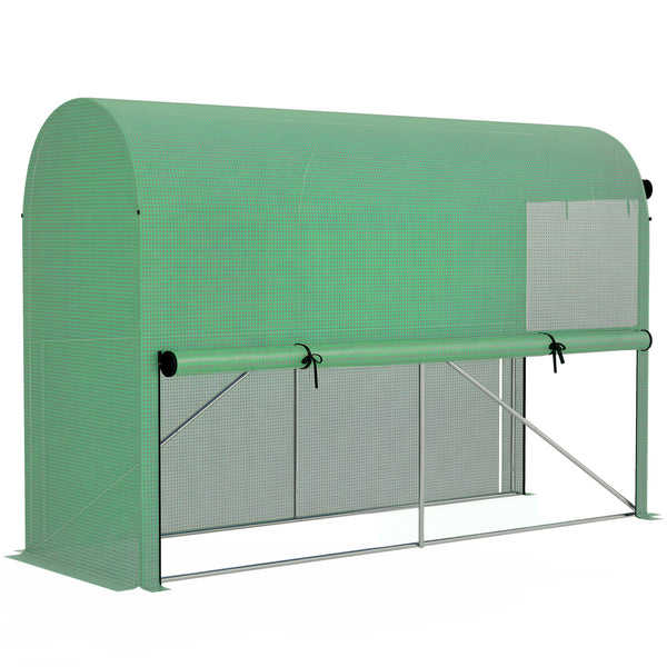 Serre de jardin PE, serre de balcon, bâche renforcée 140 g/m², châssis en acier, porte zippée enroulable, pour légumes plantes fleurs, intérieur et extérieur, 300 x 100 x 200 cm, vert