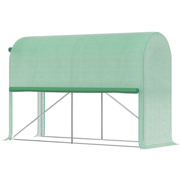 Serre de jardin PE, serre de balcon, bâche renforcée 140 g/m², châssis en acier, porte zippée enroulable, pour légumes plantes fleurs, intérieur et extérieur, 300 x 100 x 200 cm, vert