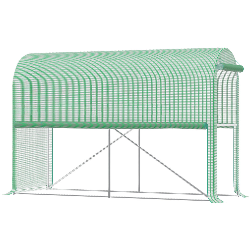 Serre de jardin PE, serre de balcon, bâche renforcée 140 g/m², châssis en acier, porte zippée enroulable, pour légumes plantes fleurs, intérieur et extérieur, 300 x 100 x 200 cm, vert