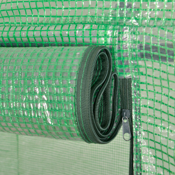 Serre de jardin PE, serre de balcon, bâche renforcée 140 g/m², châssis en acier, porte zippée enroulable, pour légumes plantes fleurs, intérieur et extérieur, 300 x 100 x 200 cm, vert