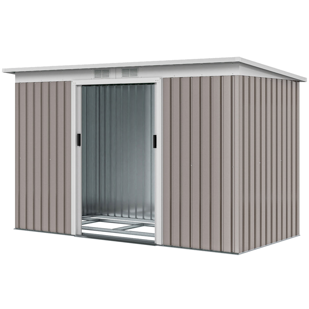 Abri de jardin en acier galvanisé XXL 3,6 m² avec kit de fondation 280 x 130 x 172 cm, cabane de jardin cabanon rangement outils avec portes coulissantes verrouillables aérations, gris clair