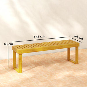 Banc de jardin, banc en bois de pin 2 places, banquette de jardin, assise à lattes, 132 x 34 x 43 cm, bois naturel