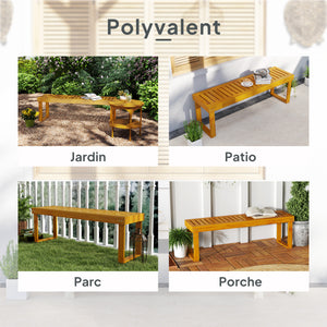 Banc de jardin, banc en bois de pin 2 places, banquette de jardin, assise à lattes, 132 x 34 x 43 cm, bois naturel