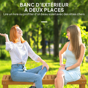 Banc de jardin, banc en bois de pin 2 places, banquette de jardin, assise à lattes, 132 x 34 x 43 cm, bois naturel