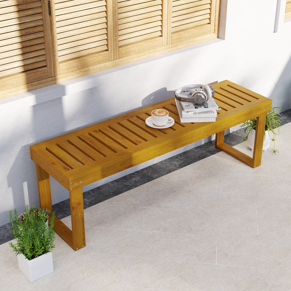 Banc de jardin, banc en bois de pin 2 places, banquette de jardin, assise à lattes, 132 x 34 x 43 cm, bois naturel