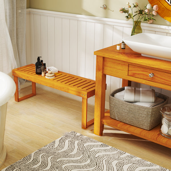 Banc de jardin, banc en bois de pin 2 places, banquette de jardin, assise à lattes, 132 x 34 x 43 cm, bois naturel