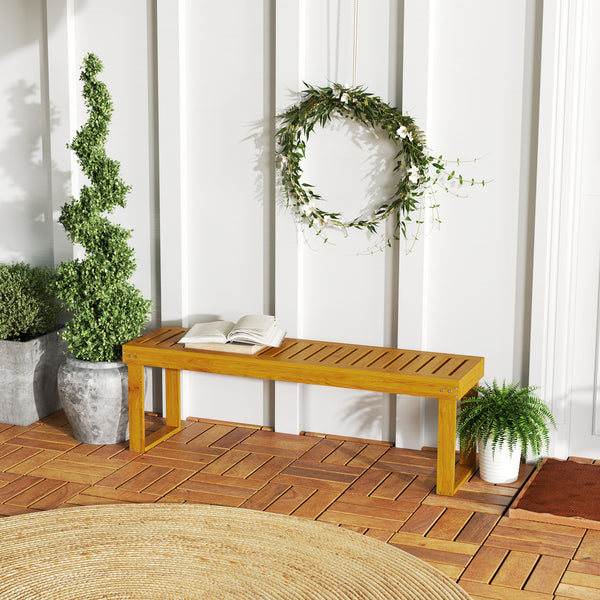 Banc de jardin, banc en bois de pin 2 places, banquette de jardin, assise à lattes, 132 x 34 x 43 cm, bois naturel