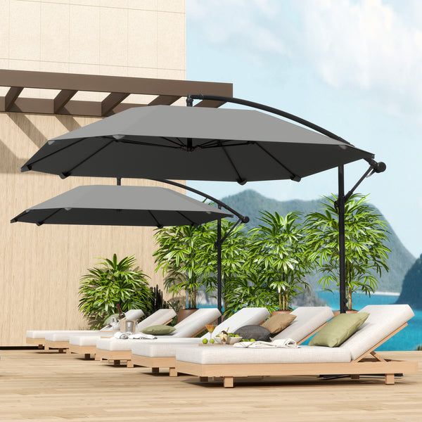 Parasol déporté, parasol de jardin extérieur Inclinable, avec Base, Manivelle, toile polyester 180 g/m², protection UV UPF50+, 304 x 260 x 245 cm, Gris Foncé