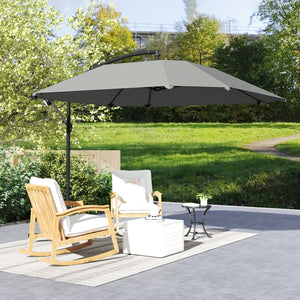 Parasol déporté, parasol de jardin extérieur Inclinable, avec Base, Manivelle, toile polyester 180 g/m², protection UV UPF50+, 304 x 260 x 245 cm, Gris Foncé