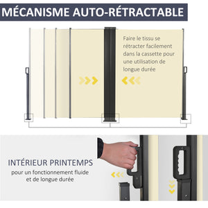 Double Store latéral Brise-Vue paravent rétractable dim. 6L x 1,80H m Polyester Anti-UV Haute densité 180 g/m² Crème