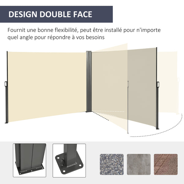 Double Store latéral Brise-Vue paravent rétractable dim. 6L x 1,80H m Polyester Anti-UV Haute densité 180 g/m² Crème