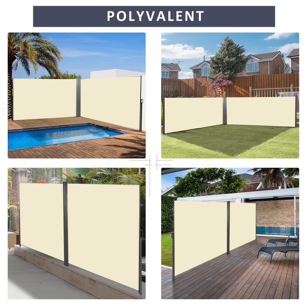 Double Store latéral Brise-Vue paravent rétractable dim. 6L x 1,80H m Polyester Anti-UV Haute densité 180 g/m² Crème
