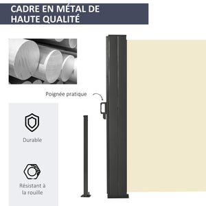 Double Store latéral Brise-Vue paravent rétractable dim. 6L x 1,80H m Polyester Anti-UV Haute densité 180 g/m² Crème