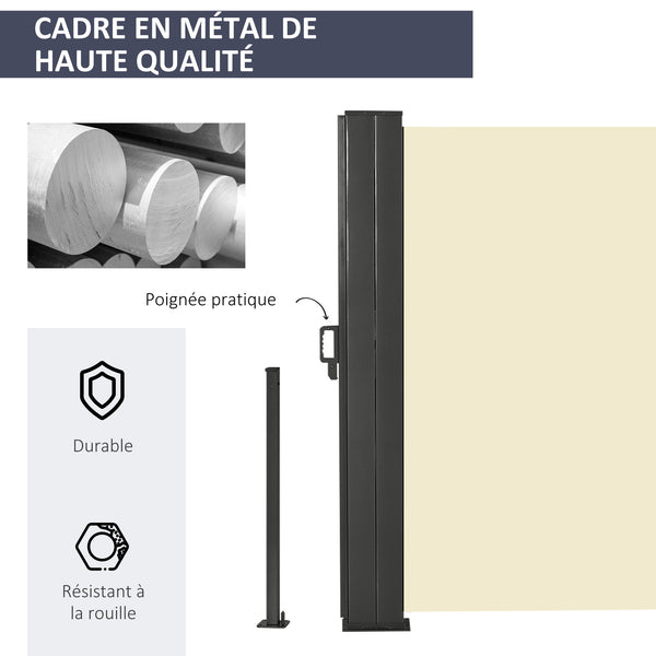 Double Store latéral Brise-Vue paravent rétractable dim. 6L x 1,80H m Polyester Anti-UV Haute densité 180 g/m² Crème