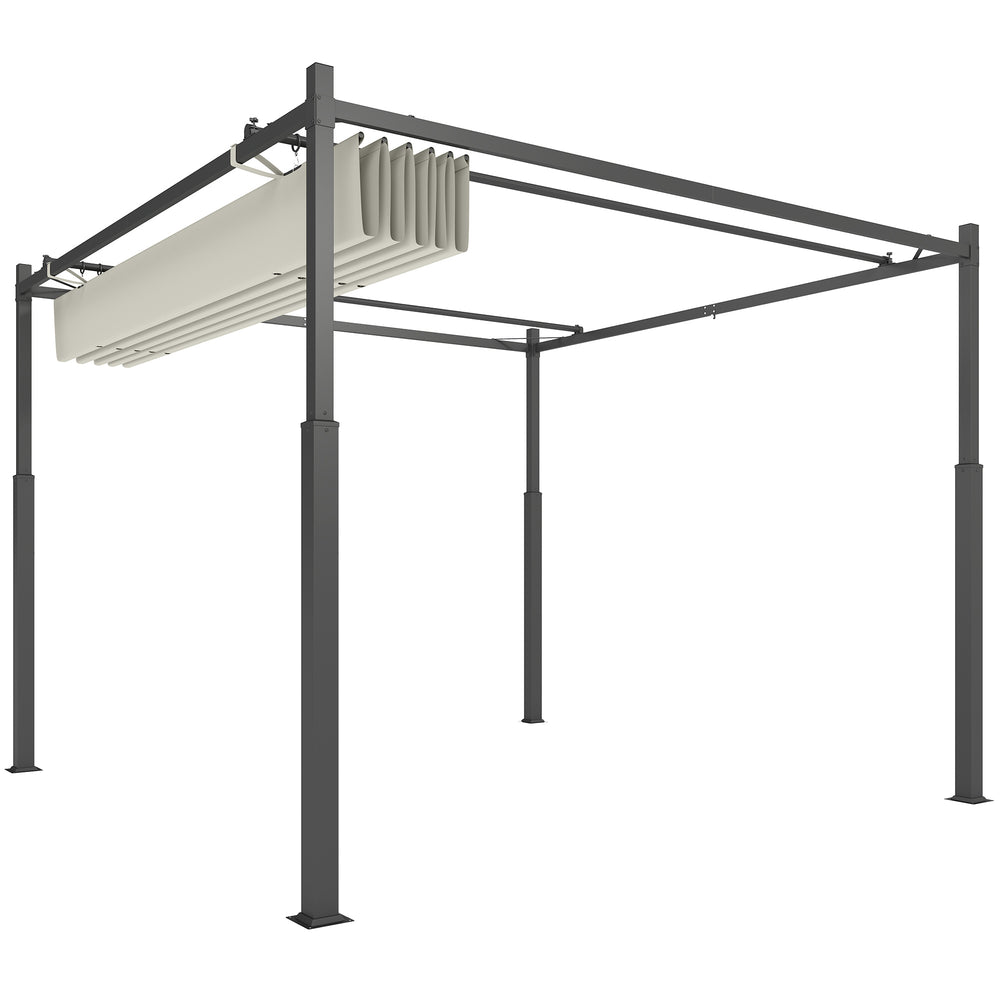 Pergola coulissante rétractable 3 x 3 m pergola jardin exterieur à fixation magnétique, tonnelle de jardin, polyester haute densité 180g/m², abri soleil UPF30+, pour terrasse, patio, crème