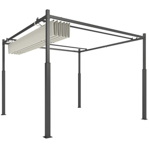 Pergola coulissante rétractable 3 x 3 m pergola jardin exterieur à fixation magnétique, tonnelle de jardin, polyester haute densité 180g/m², abri soleil UPF30+, pour terrasse, patio, crème