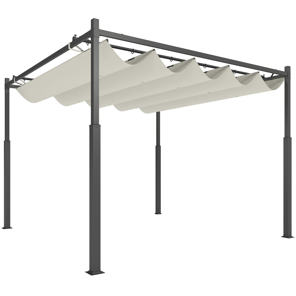 Pergola coulissante rétractable 3 x 3 m pergola jardin exterieur à fixation magnétique, tonnelle de jardin, polyester haute densité 180g/m², abri soleil UPF30+, pour terrasse, patio, crème