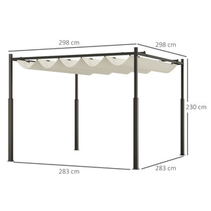 Pergola coulissante rétractable 3 x 3 m pergola jardin exterieur à fixation magnétique, tonnelle de jardin, polyester haute densité 180g/m², abri soleil UPF30+, pour terrasse, patio, crème