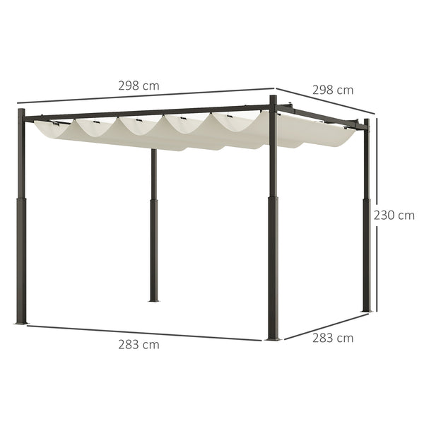 Pergola coulissante rétractable 3 x 3 m pergola jardin exterieur à fixation magnétique, tonnelle de jardin, polyester haute densité 180g/m², abri soleil UPF30+, pour terrasse, patio, crème