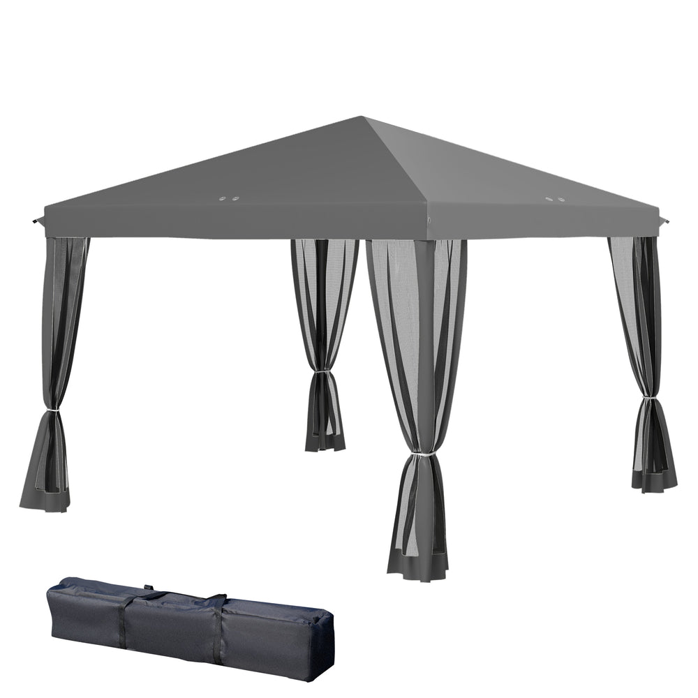 Tonnelle pop-up Barnum Pliant Style Colonial 3 x 3 m 4 moustiquaires + Sac de Transport gris