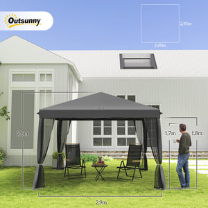 Tonnelle pop-up Barnum Pliant Style Colonial 3 x 3 m 4 moustiquaires + Sac de Transport gris