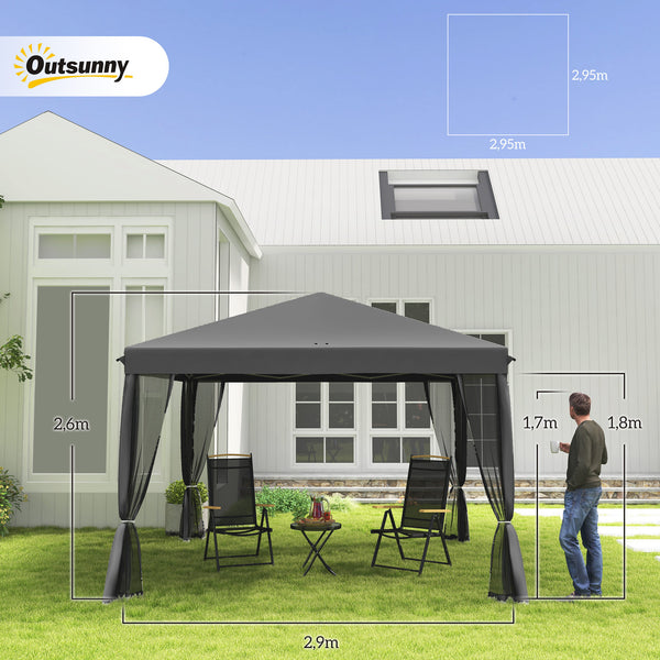 Tonnelle pop-up Barnum Pliant Style Colonial 3 x 3 m 4 moustiquaires + Sac de Transport gris