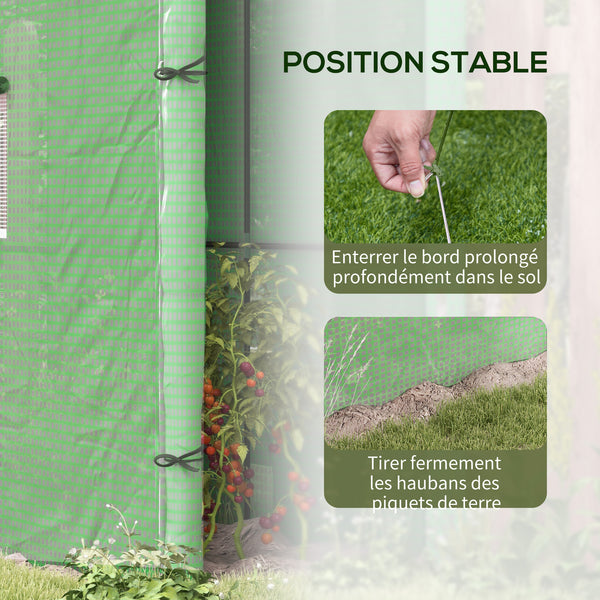 Serre de jardin PE, serre de balcon, bâche renforcée 135 g/m², châssis en acier, 2 portes zippées enroulables, pour légumes plantes fleurs, intérieur et extérieur, 200 x 80 x 200 cm, vert