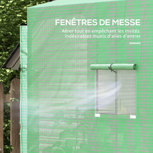 Serre de jardin PE, serre de balcon, bâche renforcée 135 g/m², châssis en acier, 2 portes zippées enroulables, pour légumes plantes fleurs, intérieur et extérieur, 200 x 80 x 200 cm, vert