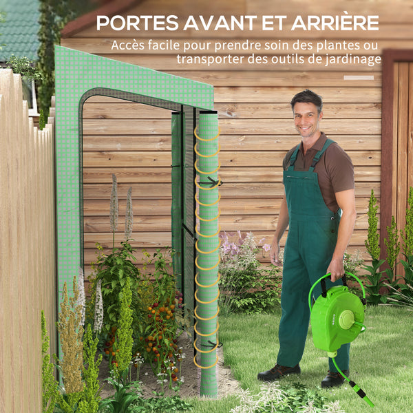 Serre de jardin PE, serre de balcon, bâche renforcée 135 g/m², châssis en acier, 2 portes zippées enroulables, pour légumes plantes fleurs, intérieur et extérieur, 200 x 80 x 200 cm, vert