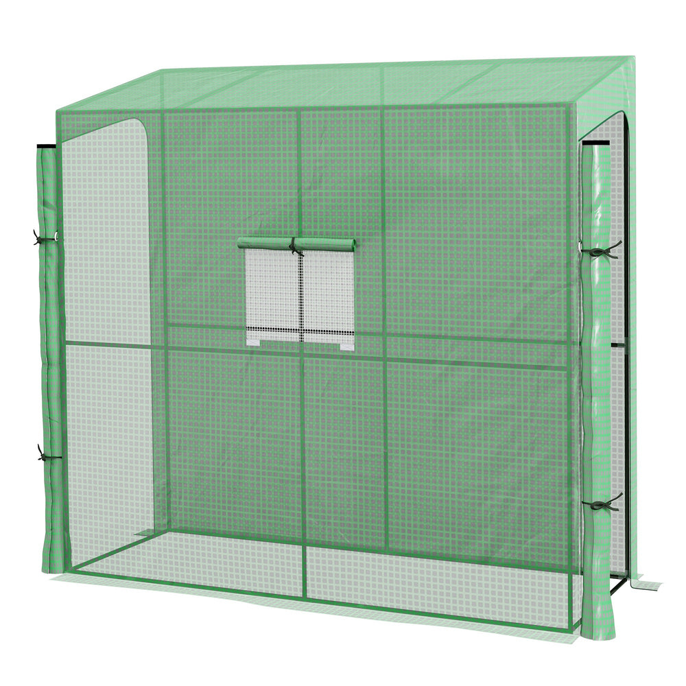 Serre de jardin PE, serre de balcon, bâche renforcée 135 g/m², châssis en acier, 2 portes zippées enroulables, pour légumes plantes fleurs, intérieur et extérieur, 200 x 80 x 200 cm, vert