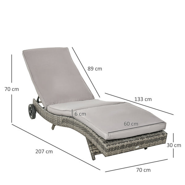 Bain de soleil transat grand confort - dossier inclinable 5 positions roulettes - matelas déhoussable inclus - résine tressée grise