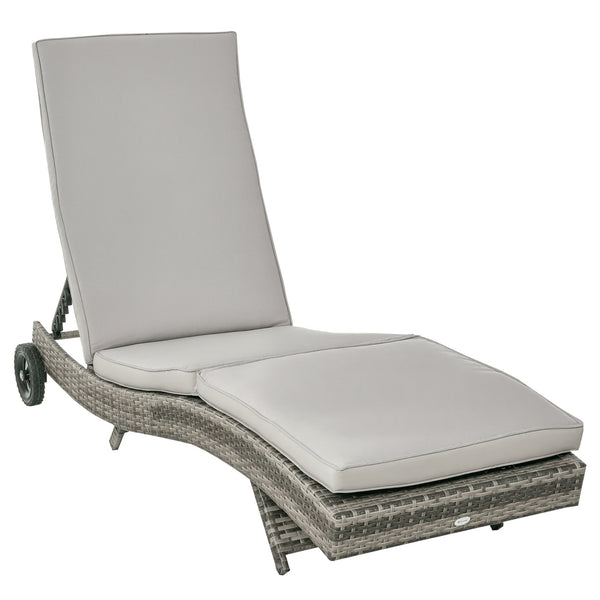 Bain de soleil transat grand confort - dossier inclinable 5 positions roulettes - matelas déhoussable inclus - résine tressée grise