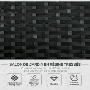 Bain de soleil transat 2 places - grand confort - dossier inclinable multi-positions - matelas fournis crème - résine tressée 4 fils noir