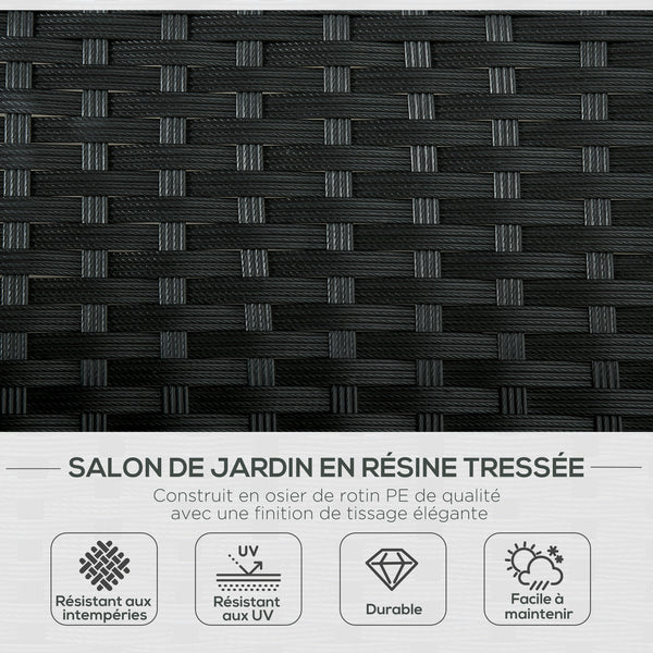 Bain de soleil transat 2 places - grand confort - dossier inclinable multi-positions - matelas fournis crème - résine tressée 4 fils noir