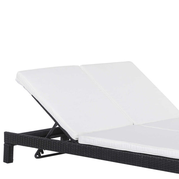 Bain de soleil transat 2 places - grand confort - dossier inclinable multi-positions - matelas fournis crème - résine tressée 4 fils noir