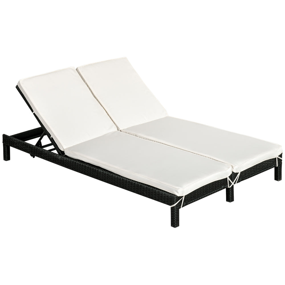 Bain de soleil transat 2 places - grand confort - dossier inclinable multi-positions - matelas fournis crème - résine tressée 4 fils noir