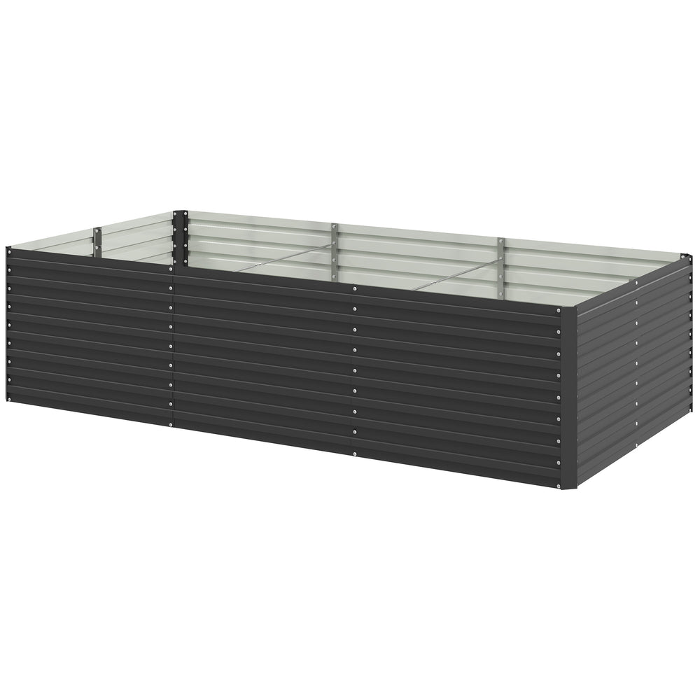 Jardinière extérieure, jardinière surélevée galvanisée, carré potager de jardin rectangulaire avec bordure de sécurité et fond ouvert, pour fleurs, herbes et légumes, 240 x 120 x 60 cm, gris
