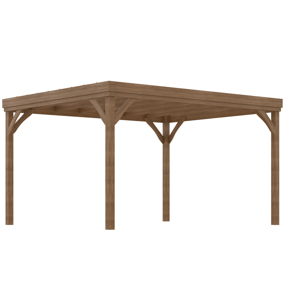 Pergola jardin extérieur 4 x 3 m pergola en bois traditionnelle autoportante avec 4 pieds Toit terrasse à décorer - marron