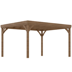 Pergola jardin extérieur 4 x 3 m pergola en bois traditionnelle autoportante avec 4 pieds Toit terrasse à décorer - marron