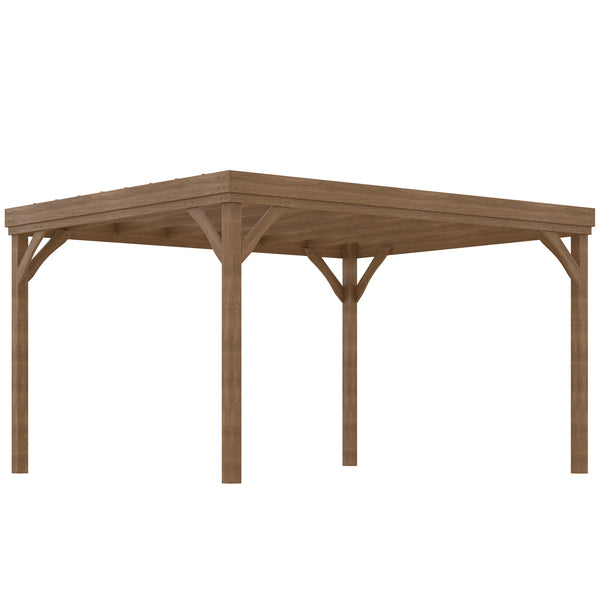 Pergola jardin extérieur 4 x 3 m pergola en bois traditionnelle autoportante avec 4 pieds Toit terrasse à décorer - marron