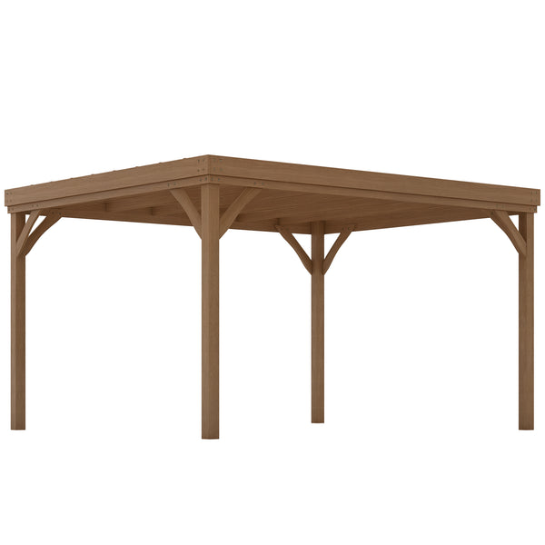 Pergola jardin extérieur 4 x 3 m pergola en bois traditionnelle autoportante avec 4 pieds Toit terrasse à décorer - marron