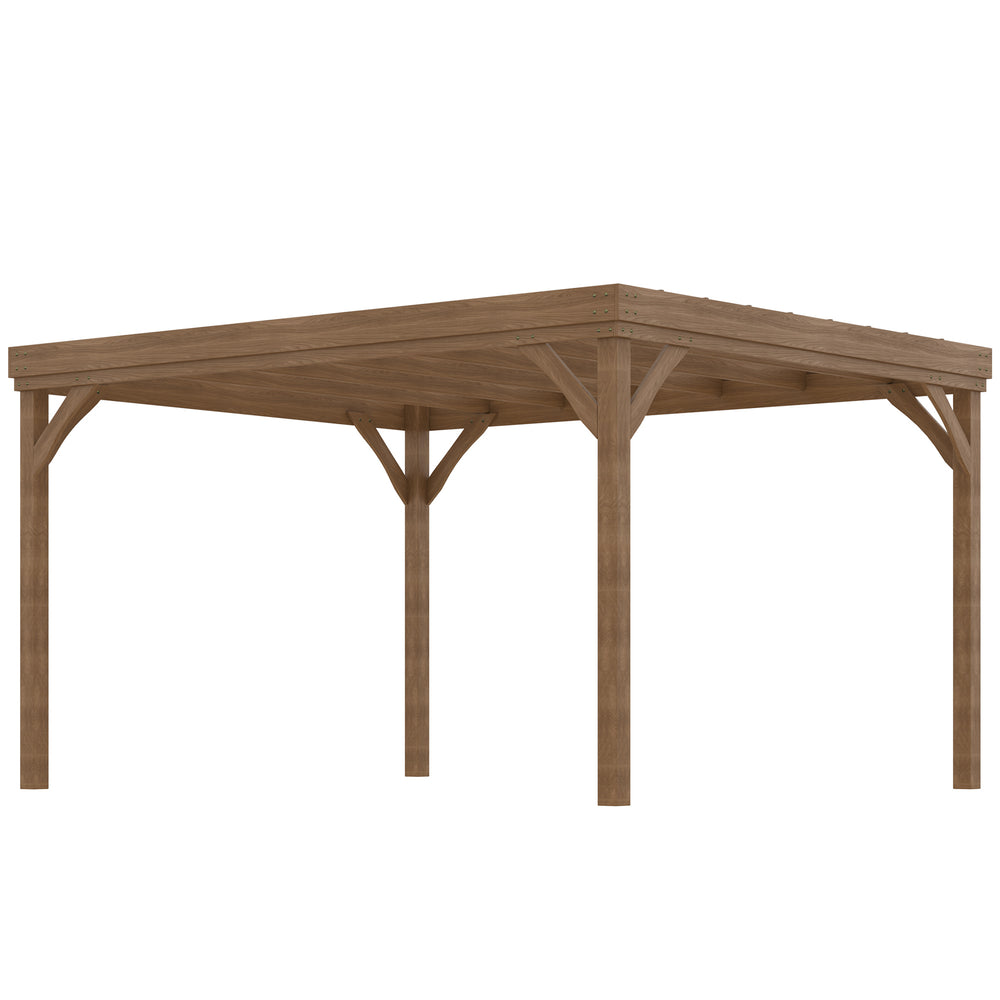 Pergola jardin extérieur 4 x 3 m pergola en bois traditionnelle autoportante avec 4 pieds Toit terrasse à décorer - marron