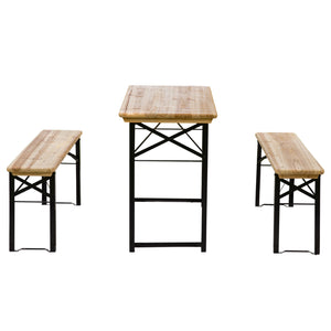 Table de Camping Pique-Nique Pliable Portable + 2 bancs Pliables métal époxy Noir Bois Massif Sapin