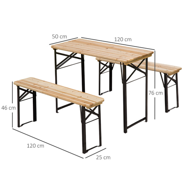Table de Camping Pique-Nique Pliable Portable + 2 bancs Pliables métal époxy Noir Bois Massif Sapin