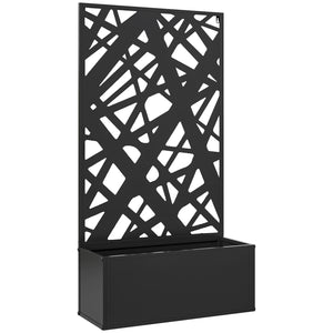 Jardinière avec treillis, brise-vue paravent, jardinière extérieure métal sur pieds ou murale, motifs de lignes, bac à fleurs rectangulaire balcon terrasse patio, 61x23x113 cm, noir