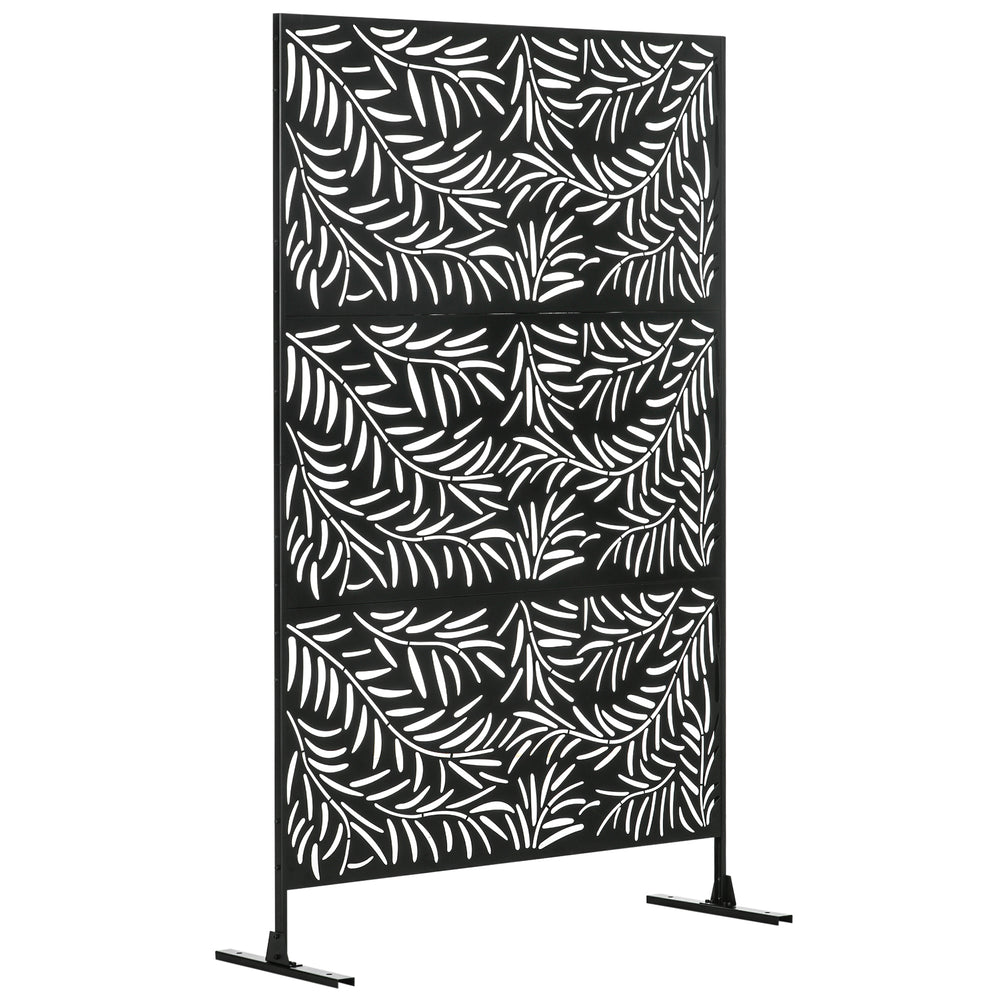 Panneau décoratif extérieur 122 x 198 cm, paravent extérieur en acier, motifs de branches de saule découpées, pour jardin, balcon, terrasse, noir