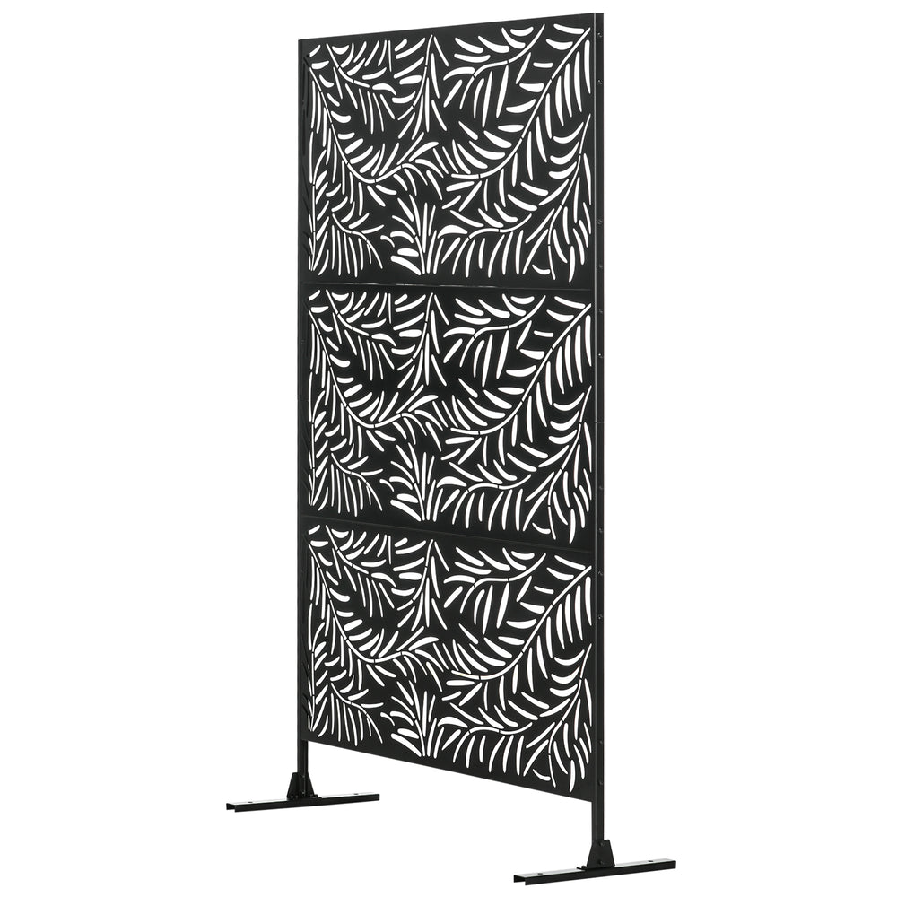 Panneau décoratif extérieur 122 x 198 cm, paravent extérieur en acier, motifs de branches de saule découpées, pour jardin, balcon, terrasse, noir